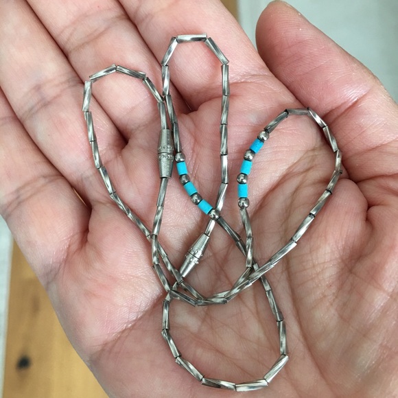 Zuni Turquoise silver bracelet & ankle chain set - Picture 6 of 7